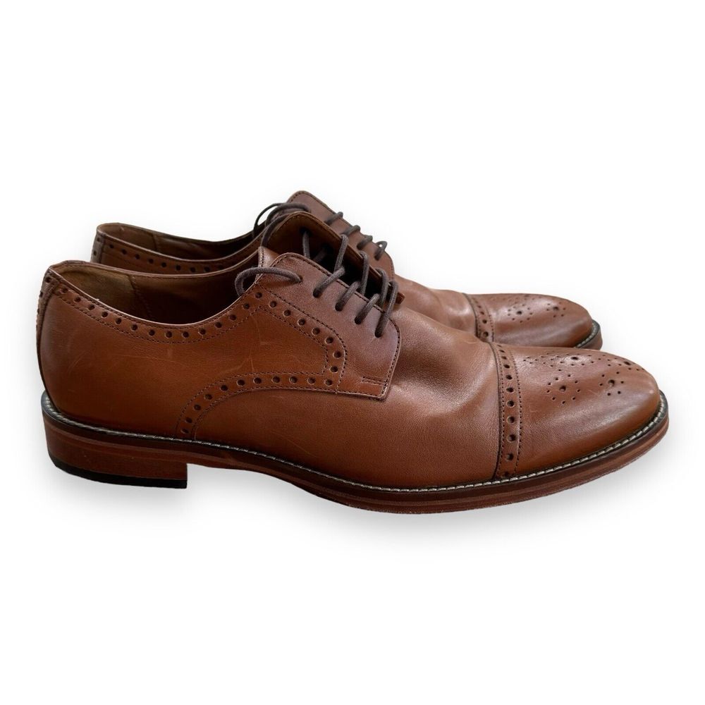 Johnston & Murphy Leather Captoe Shoes 10.5M 59-0928 Brown/Cordovan